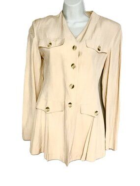 Byblos Italy Belted Peplum Jacket Cream Button Front Size IT 44